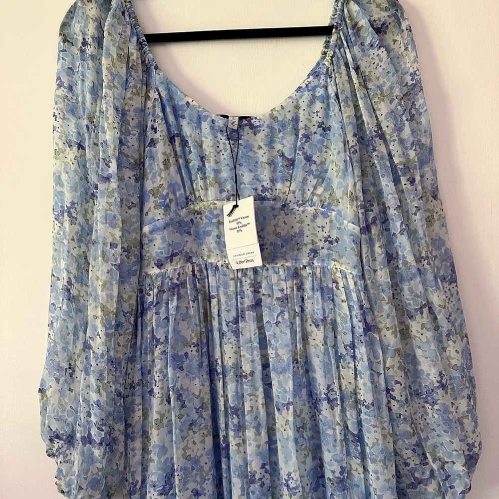 & Other Stories Blue Smocked Sundress with Bishop Sleeves - Picture 3 of 5